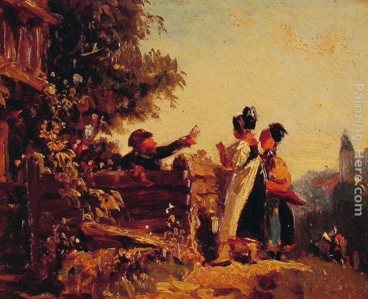 Carl Spitzweg Swabian Girls at a Garden Fence